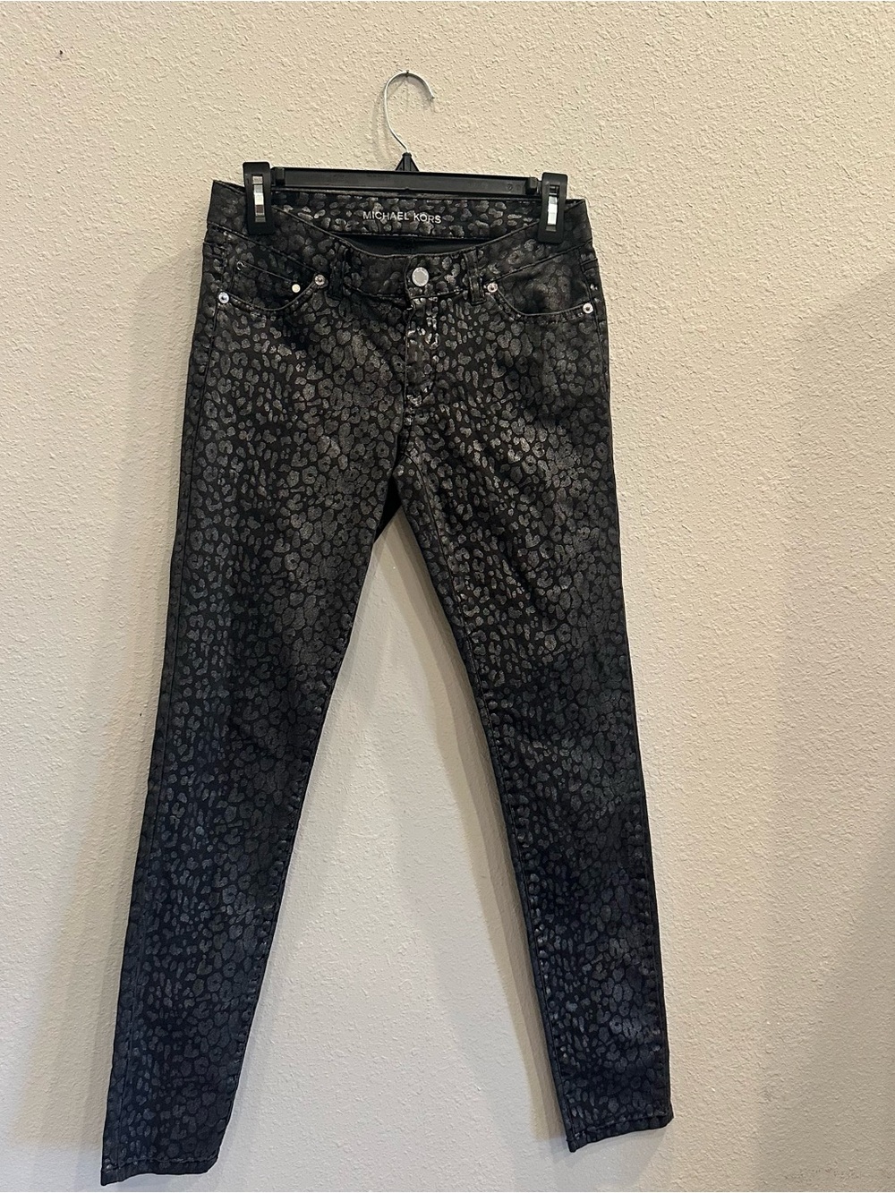 MICHAEL KORS Black Leopard Print Skinny Jeans Designer Animal Print Denim Size 2